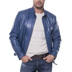 Quilted Shoulders Racer Jacket // Light Blue (XS)