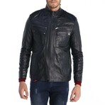 Smooth Wrinkled Utility Café Racer Jacket // Navy Blue (XS)