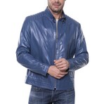 Quilted Shoulders Racer Jacket // Light Blue (XS)