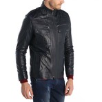 Smooth Wrinkled Utility Café Racer Jacket // Navy Blue (XS)