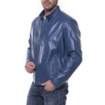 Quilted Shoulders Racer Jacket // Light Blue (XS)