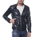 Quilted Shoulders Racer Jacket // Navy Blue (XS)