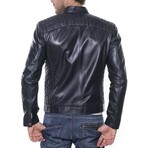 Quilted Shoulders Racer Jacket // Navy Blue (XS)