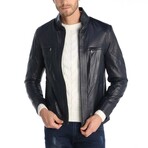Wrinkled Café Racer Jacket // Navy Blue (XS)