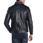 Wrinkled Café Racer Jacket // Navy Blue (XS)