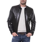 Glossy Utility Café Racer Jacket // Brown (XS)