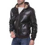 Glossy Hooded Jacket // Brown (XS)