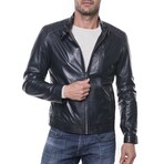 Quilted Shoulders Racer Jacket // Navy Blue (XS)