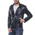 Quilted Shoulders Racer Jacket // Navy Blue (XS)