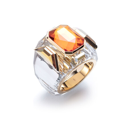 Swarovski Chroma Pink Crystal Gold-tone plated Chroma Ring // Size 7