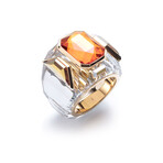 Swarovski Chroma Pink Crystal Gold-tone plated Chroma Ring // Size 7