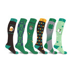 6-Pairs // St. Patrick's Day Celebration Knee-High Compression Socks // Multi Pattern (Small/Medium)