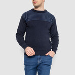 Crewneck Blocked Striped Sweater // Navy Blue (L)