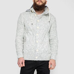 Button-Up Hooded Cableknit Sweater // Light Gray (XL)