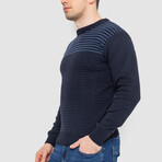 Crewneck Blocked Striped Sweater // Navy Blue (L)