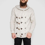 Horn Button-Up Hooded Cableknit Sweater // Light Beige (M)