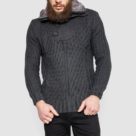 Half-Button Cableknit Sweater // Dark Gray (M)
