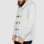 Horn Button-Up Hooded Cableknit Sweater // Light Gray (L)