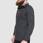 Half-Button Cableknit Sweater // Dark Gray (L)