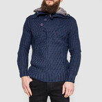 Half-Button Cableknit Sweater // Navy Blue (XL)