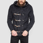 Horn Button-Up Hooded Cableknit Sweater // Beige (XL)