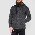 Button-Up Hooded Cableknit Sweater // Black (M)