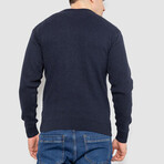 Crewneck Blocked Striped Sweater // Navy Blue (L)