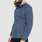 Half-Button Cableknit Sweater // Denim (XL)