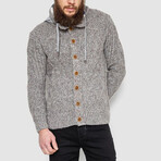 Button-Up Hooded Cableknit Sweater // Beige Melange (L)