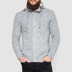 Button-Up Hooded Cableknit Sweater // Gray (XL)