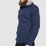 Half-Button Cableknit Sweater // Navy Blue (XL)