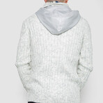 Button-Up Hooded Cableknit Sweater // Light Gray (XL)