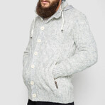 Button-Up Hooded Cableknit Sweater // Light Gray (XL)