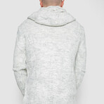 Horn Button-Up Hooded Cableknit Sweater // Light Gray (L)