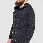 Horn Button-Up Hooded Cableknit Sweater // Beige (XL)