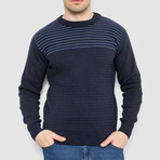 Crewneck Blocked Striped Sweater // Navy Blue (L)