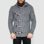 Horn Button-Up Hooded Cableknit Sweater // Gray (XL)
