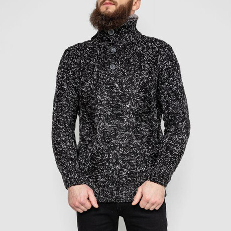 Half-Button Cableknit Sweater // Dark Gray Melange (M)