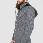 Button-Up Hooded Cableknit Sweater // Dark Gray (XL)
