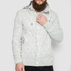 Button-Up Hooded Cableknit Sweater // Light Gray (XL)
