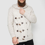 Horn Button-Up Hooded Cableknit Sweater // Light Beige (M)