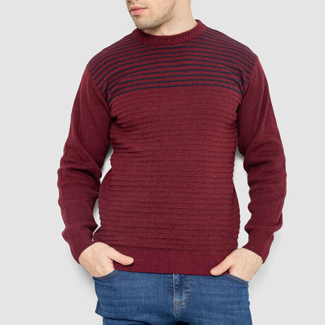 Crewneck Blocked Striped Sweater // Burgundy (M)
