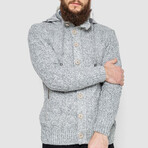 Button-Up Hooded Cableknit Sweater // Gray (XL)