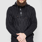 Half-Button Cableknit Hooded Sweater // Black (XL)