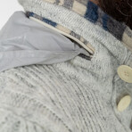 Button-Up Hooded Cableknit Sweater // Light Gray (XL)