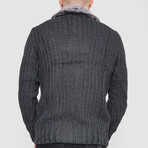 Half-Button Cableknit Sweater // Dark Gray (L)