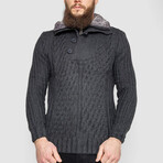 Half-Button Cableknit Sweater // Dark Gray (L)