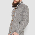 Button-Up Hooded Cableknit Sweater // Beige Melange (L)