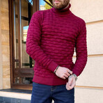 Turtleneck Cableknit Sweater // Burgundy (L)