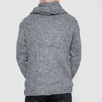 Horn Button-Up Hooded Cableknit Sweater // Gray (XL)